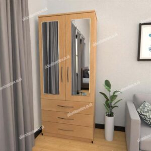 Zen 2 Door Mirrored Wardrobe With 3 Drawers - Image 4