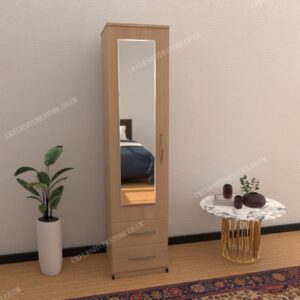 1 Door Mirrored Wardrobe With 2 Drawers - Image 4