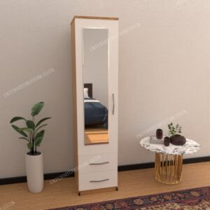 1 Door Mirrored Wardrobe With 2 Drawers - Image 11