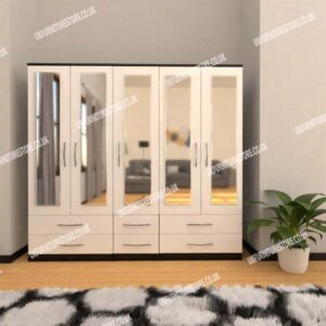 5 Door Wardrobe With 5 Mirrors & 6 Drawers - Image 9