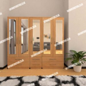 5 Door Wardrobe With 5 Mirrors & 6 Drawers - Image 3