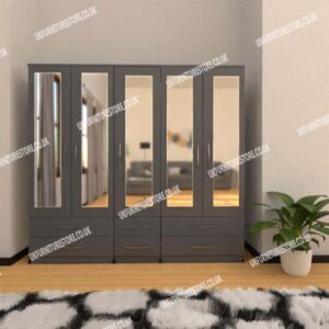 5 Door Wardrobe With 5 Mirrors & 6 Drawers - Image 10