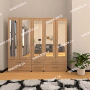 5 Door Wardrobe With 5 Mirrors & 6 Drawers - Image 11