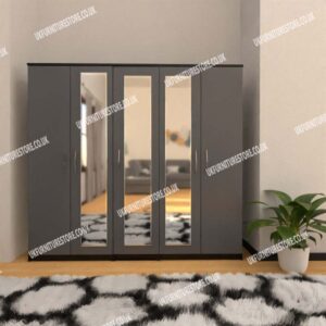 5 Door Wardrobe with 3 Mirrors - Image 5