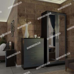 3 Piece 2 Door Mirrored Wardrobe Set - Image 5