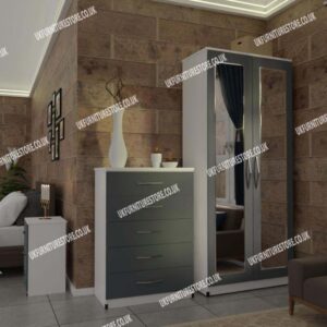 3 Piece 2 Door Mirrored Wardrobe Set - Image 6