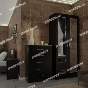 3 Piece 2 Door Mirrored Wardrobe Set - Image 4