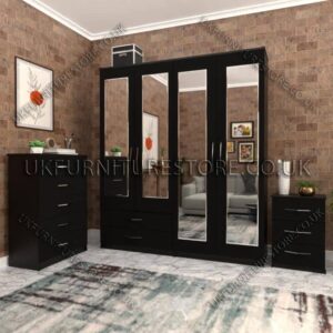 4 Door Wardrobe With 4 Mirrors And Drawer