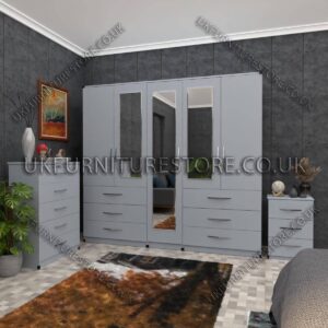 5 Door Wardrobe With 3 Mirror and 6 Drawer