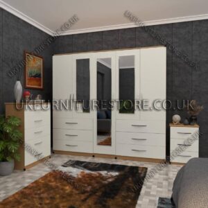 5 Door Wardrobe With 3 Mirror and 6 Drawer