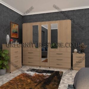 5 Door Wardrobe With 3 Mirror and 6 Drawer