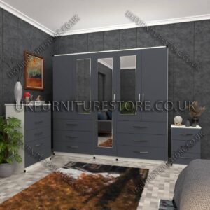 5 Door Wardrobe With 3 Mirror and 6 Drawer