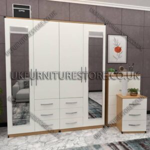 White 4 Door Wardrobe With 2 Mirrors