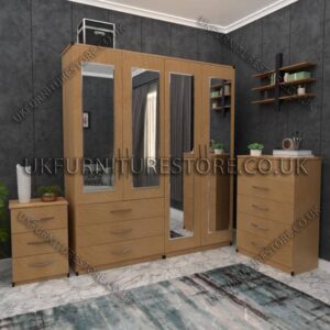 4 Door Wardrobe Set With 4 Mirrors And 3 Bottom Drawers