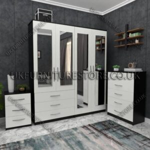 4 Door Wardrobe Set With 4 Mirrors And 3 Bottom Drawers