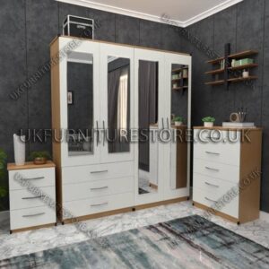 4 Door Wardrobe Set With 4 Mirrors And 3 Bottom Drawers