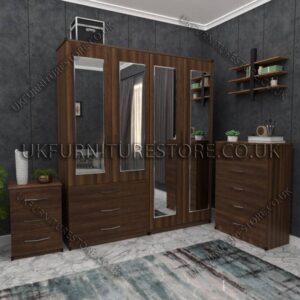 4 Door Wardrobe Set With 4 Mirrors And 3 Bottom Drawers