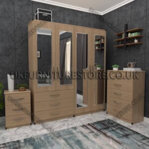 4 Door Wardrobe Set With 4 Mirrors And 3 Bottom Drawers