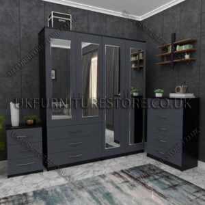 4 Door Wardrobe Set With 4 Mirrors And 3 Bottom Drawers