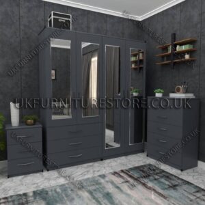 4 Door Wardrobe Set With 4 Mirrors And 3 Bottom Drawers