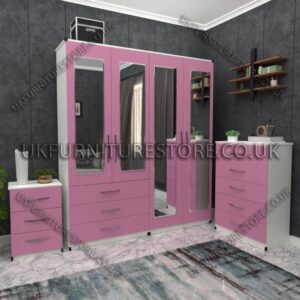 4 Door Wardrobe Set With 4 Mirrors And 3 Bottom Drawers