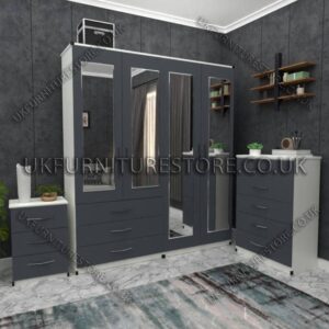 4 Door Wardrobe Set With 4 Mirrors And 3 Bottom Drawers