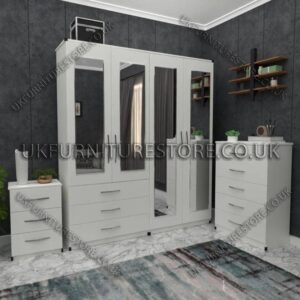 4 Door Wardrobe Set With 4 Mirrors And 3 Bottom Drawers