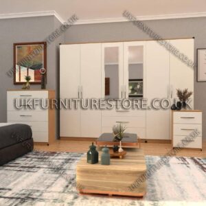 6 Door Wardrobe Set With 2 Mirrors And 3 Bottom Drawer