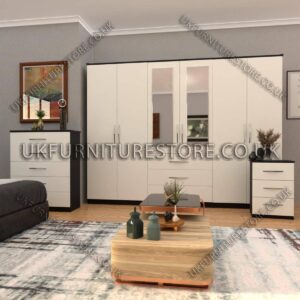 6 Door Wardrobe Set With 2 Mirrors And 3 Bottom Drawer