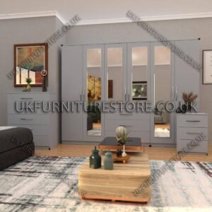 6 Door Wardrobe Set With 4 Mirrors And 3 Bottom Drawer - Image 9