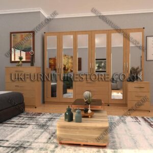 6 Door Wardrobe Set With 6 Mirrors And 3 Bottom Drawer