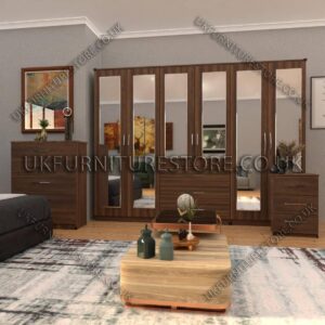 6 Door Wardrobe Set With 6 Mirrors And 3 Bottom Drawer