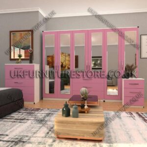 6 Door Wardrobe Set With 6 Mirrors And 3 Bottom Drawer