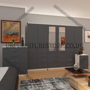 6 Door combi Wardrobe Set With 2 Mirrors