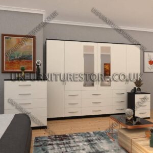 6 Door combi Wardrobe Set With 2 Mirrors